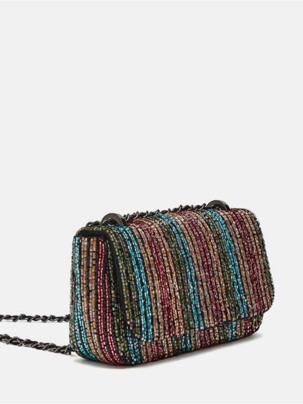 Zara Multicolor Beaded Stripe Crossbody Bag
